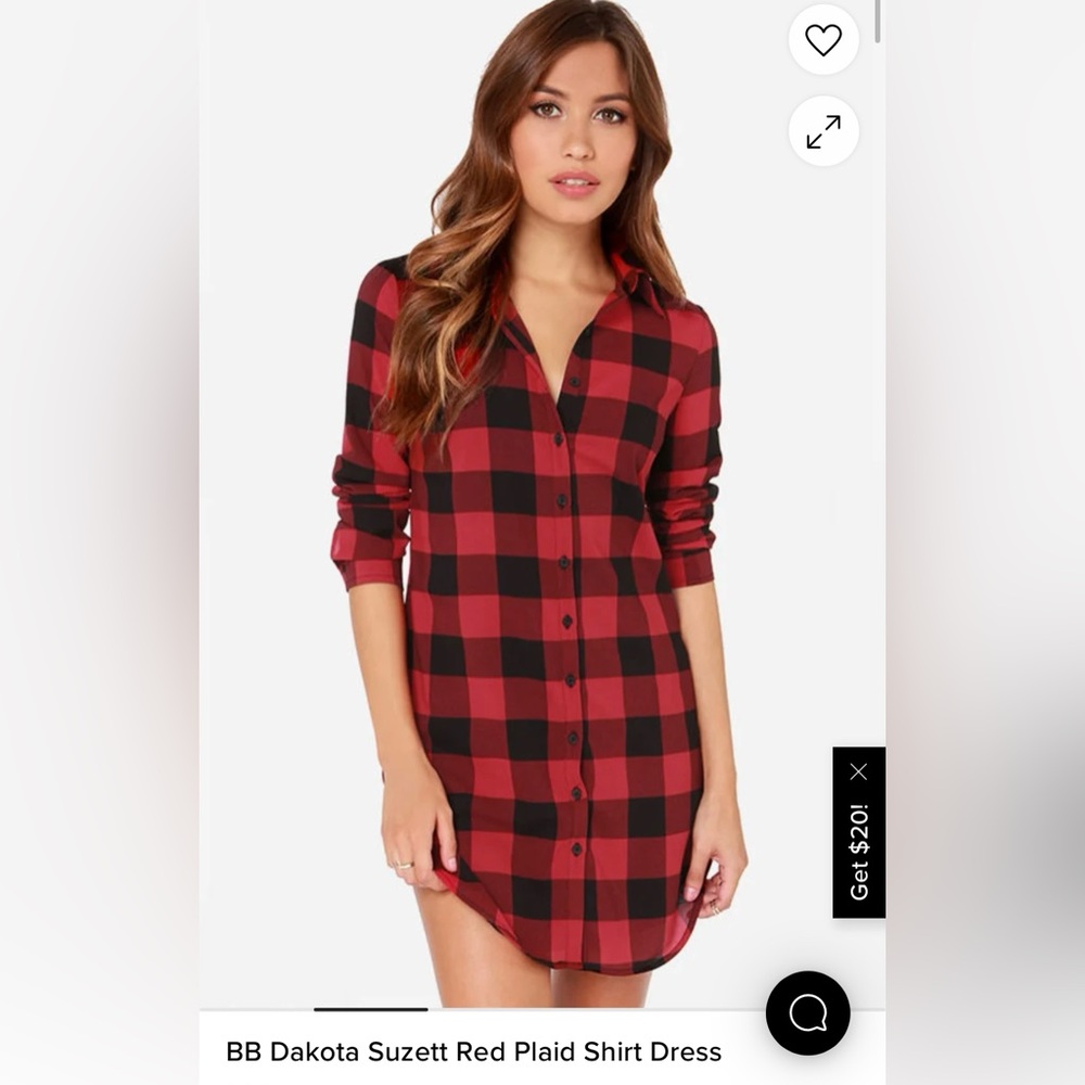 BB Dakota Red Plaid Shirt Dress -XS